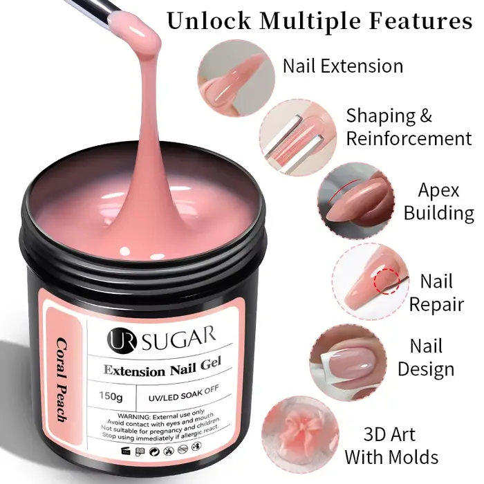 UR SUGAR 150g Gel de construction rapide rose doux 6 en 1 Acrygel pour extension d'ongles auto-nivelant