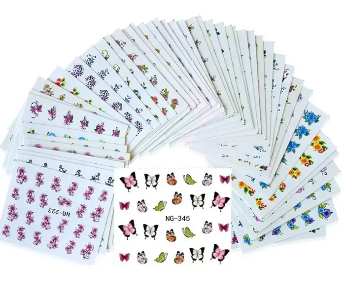 2 sets de 96 feuilles – Nouveaux designs – Autocollants floraux aquarelle pour ongles – Kit de décalcomanies pour manucure gel – Décorations aquatiques