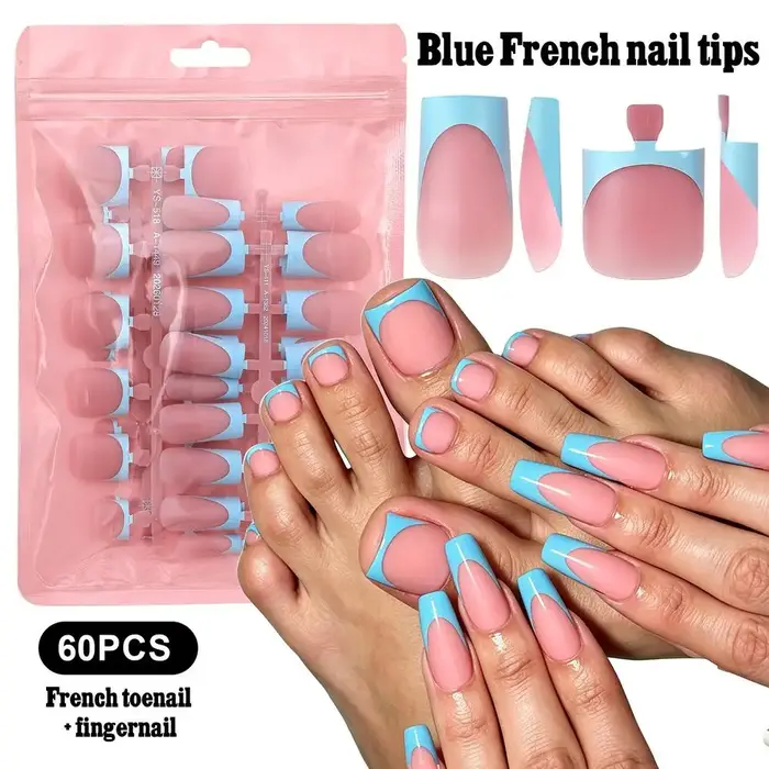 Ensemble de faux ongles d'été courts carrés mats givrés en acrylique pour manucure et pédicure française, couvrance totale pour salon de manucure