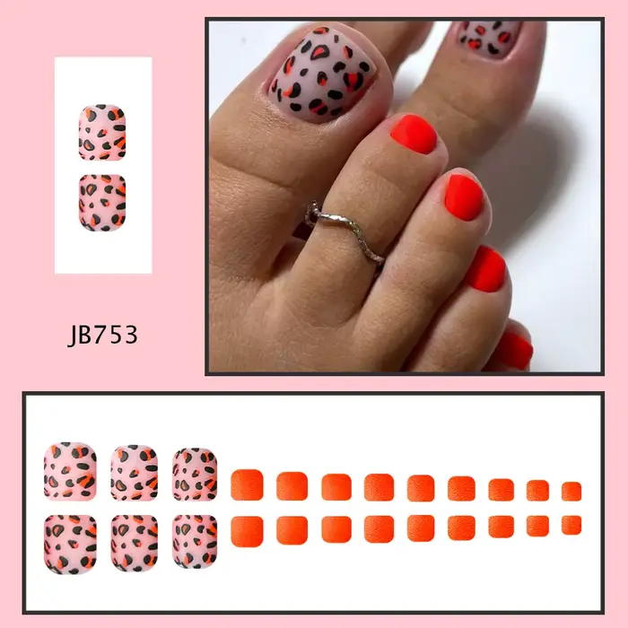 24 pièces imprimé léopard presse sur les ongles d'été épicé filles faux ongles conseils pour pied fe