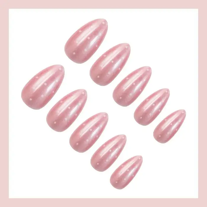 24 faux ongles brillants blancs à pois, base transparente en gel, minimalistes, à presser, faits à la main, simples et élégants