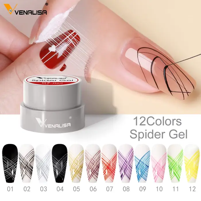 VENALISA Spider Gel Web Vernis Peinture Liner Soak Off UV LED Nowipe Ongles Manucure Noir Blanc Rose Or Argent Couleur Laque