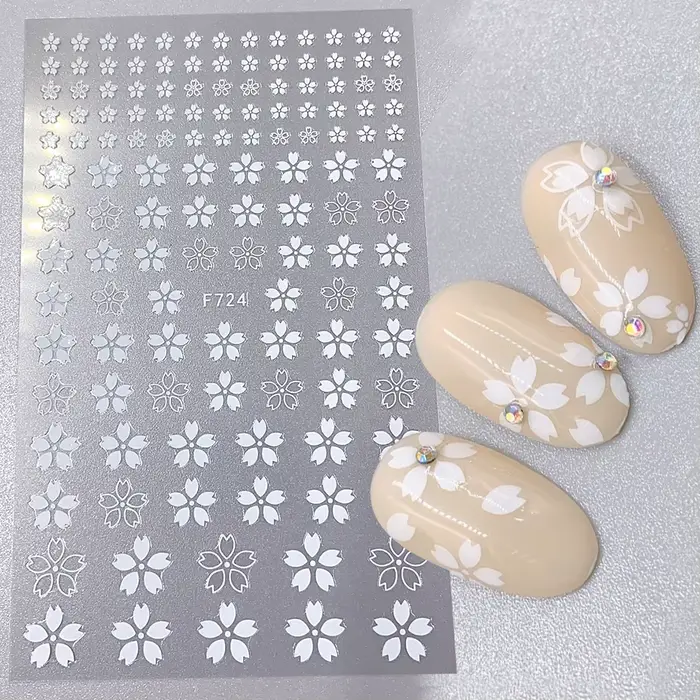 Autocollants pour ongles 3D fleur de cerisier blanc