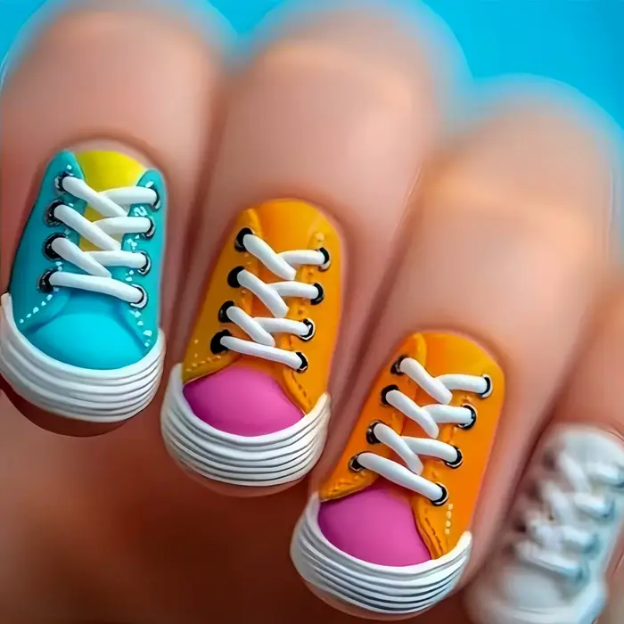 Faux ongles carrés moyens pour femmes, style Y2K, imprimé chaussures, couleurs rouge, bleu, rose, or