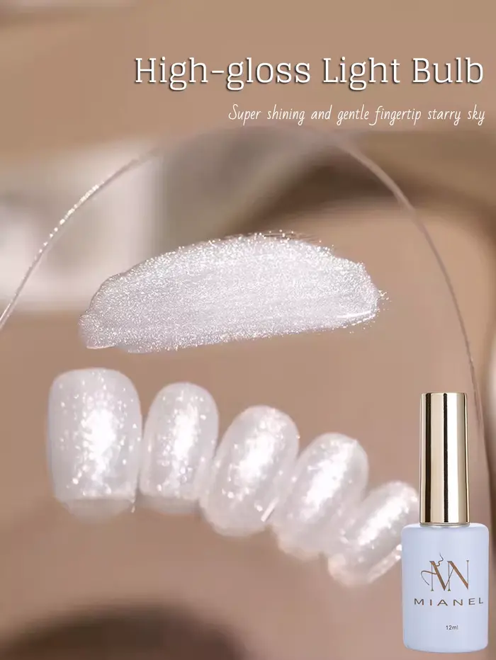 MIANEL 12ML Vernis à ongles gel blanc laiteux à paillettes, haute brillance, paillettes fines effet 