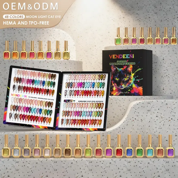 Vendeeni Nouveau Kit de Gel Effet Œil de Chat Clair de Lune 48 Couleurs avec Nuancier