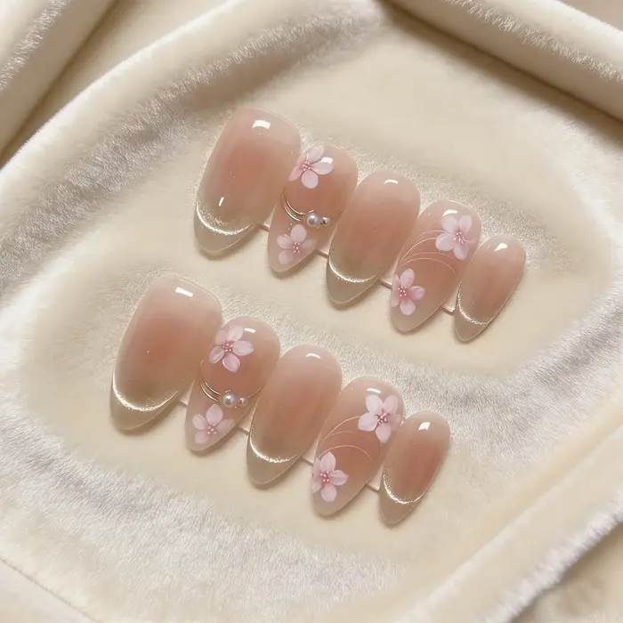 10 faux ongles Sakura faits à la main