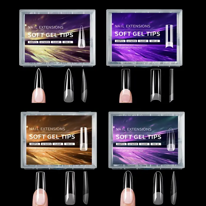 Faux ongles en Gel doux Extra longs 2XL, demi-mat, couverture complète transparente, Stiletto carré