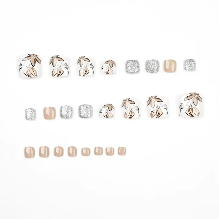 24P faux ongles avec colle ligne française paillettes