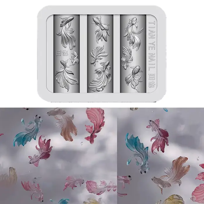 Lotus sculpté tridimensionnel 3D avec ongles de poisson, modèles de Nail Art en Silicone, moule à on