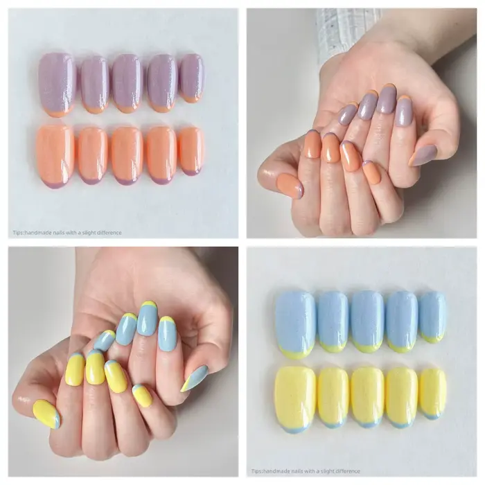 10 pièces à la main marron bleu oeil de chat presse sur ongles court couverture complète portable réutilisable mode faux