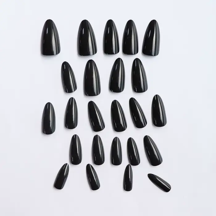 24 faux ongles artificiels en acrylique noir, tête carrée, longs femmes de Ballet, amovibles, pointe