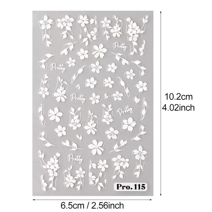 Autocollants 3D pour Nail Art, 2 pièces, fleurs blanches, feuilles de fleurs Sakura, décorations d'o