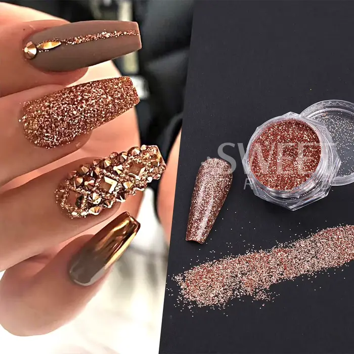 Magnifique ensemble de paillettes pour ongles marron