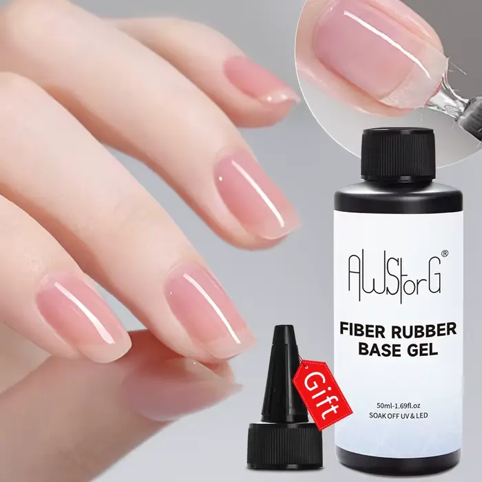 AWStorG 50ml Gel de Base en Fiber de caoutchouc mise à niveau des ongles cassés réparés en fibre de verre clair