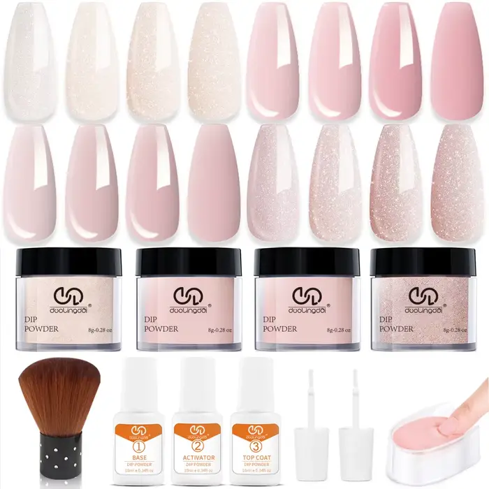 Kit de poudre à ongles DOULINGDAI 4 couleurs - Couleurs printemps/été, activateur et primer pour man