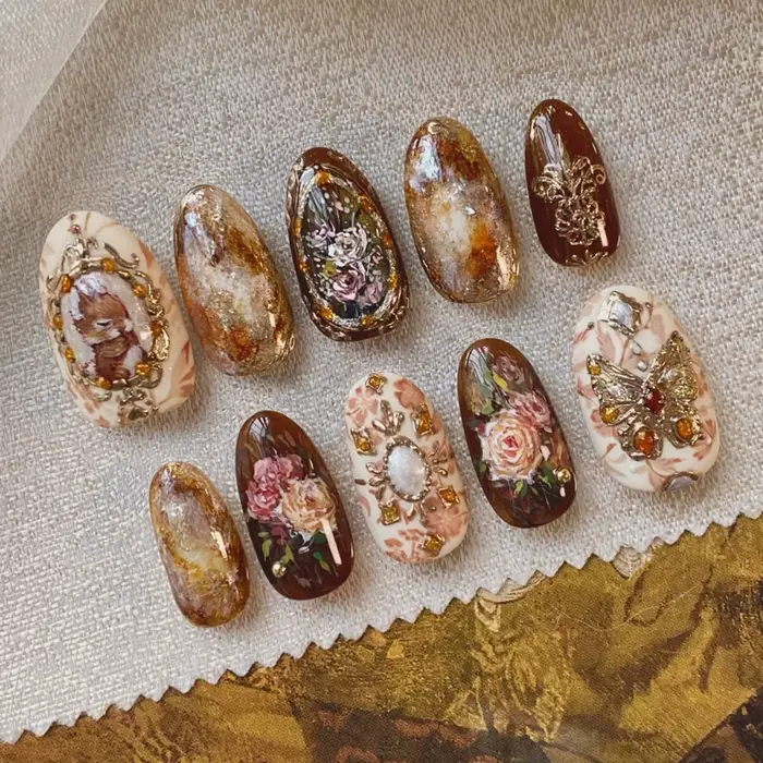 24 pièces ambre Rose faux ongles presse