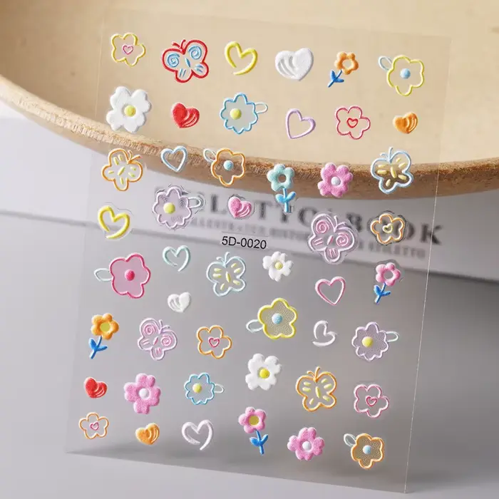 Autocollant 5D Macaron fleur/fruits pour ongles, breloques en relief ours/lapin/lettre N64.Slider, d