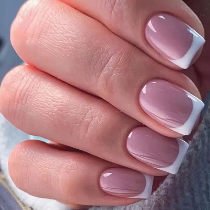 Faux ongles courts et carrés pour couples, nail art, rose, français, rendez-vous en plein air, soiré