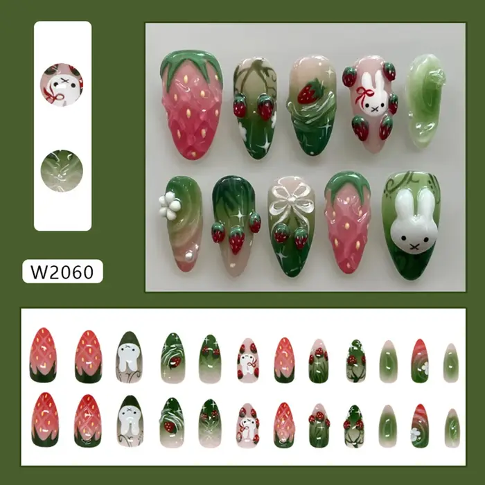 Y2K 24 pièces/paquet Faux ongles à presser motif fraise