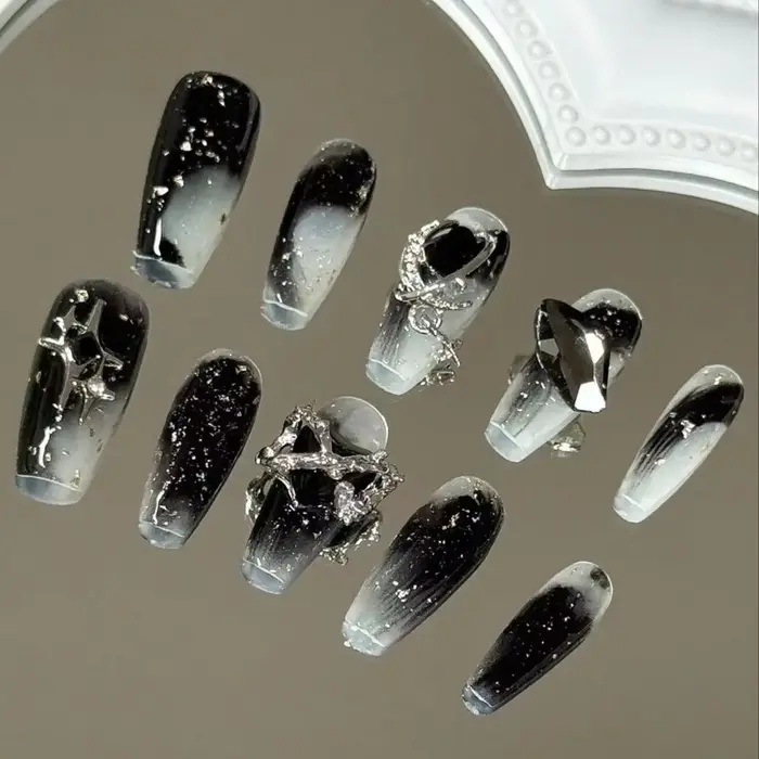 10 faux ongles longs trapézoïdaux de style punk