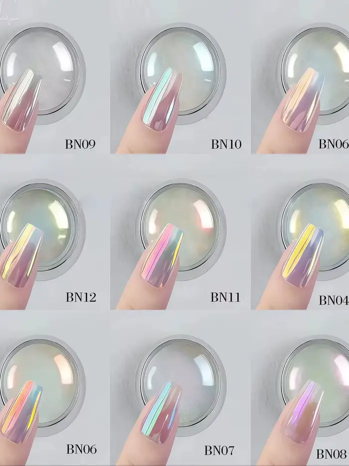 Poudre à ongles chromée aurore irisée