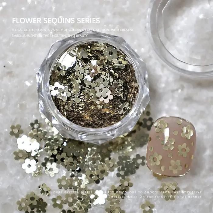 1 pot de paillettes en feuille d'or et d'argent pour ongles