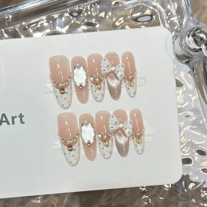 Faux ongles à pointe de Style français rose