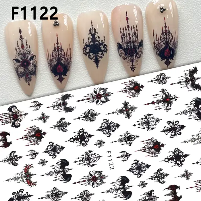 Autocollant gothique noir pour ongles, modèles élégants de mariage, feuilles adhésives effrayantes p