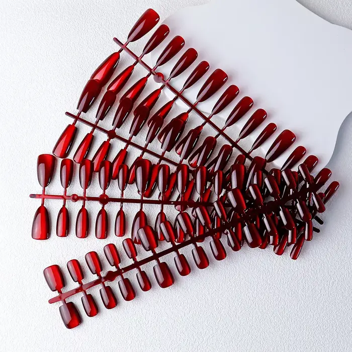 30 pièces aimant rouge oeil de chat faux ongles amande longue cercueil brillant
