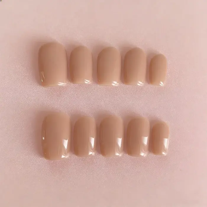 10 pièces couleur chair thé au lait presse sur ongles brillant court carré faux