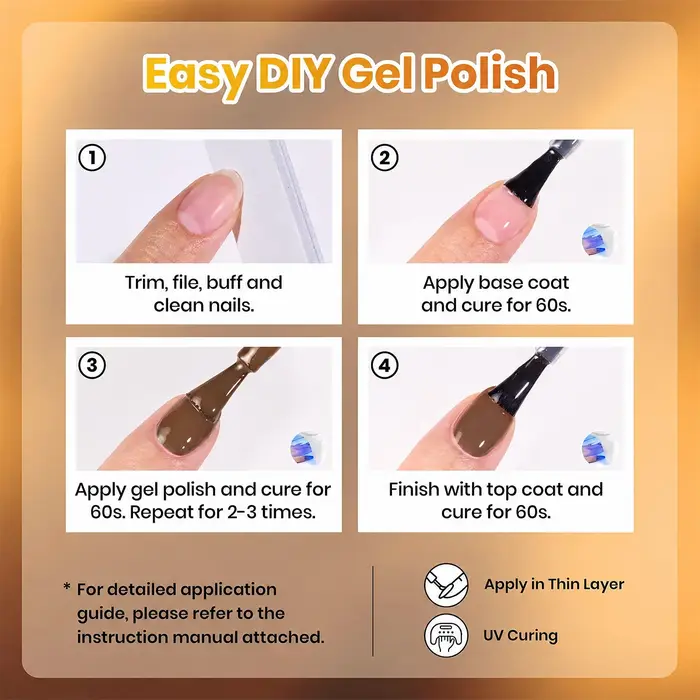Ensemble de vernis à ongles en gel automnal, 6 couleurs de vernis à ongles en gel UV LED amovible, nuances automnales châtain chaud, orange, jaune, adapté pour la manucure DIY à domicile et la manucur