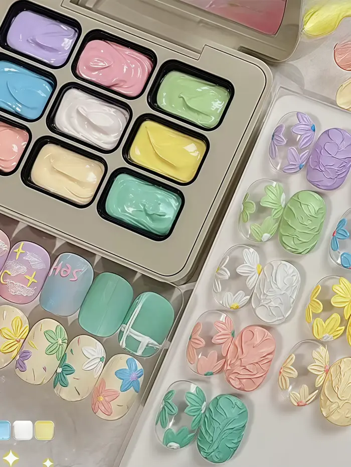 9/12 couleurs Vernis à ongles solide populaire à haute saturation, effet gypse macaron, colle à ongl