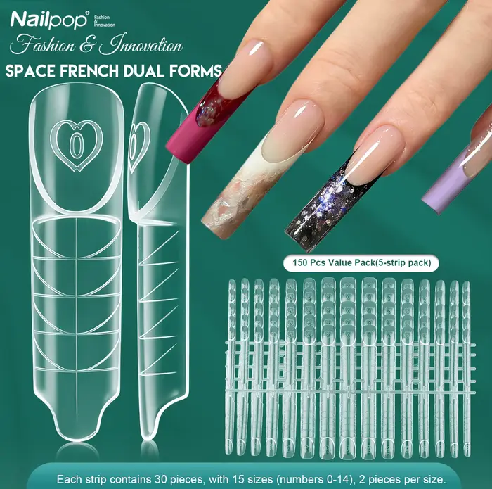 Nailpop Space Nail Dual Forms 15 Tailles Formes à ongles pour extension de gel poly Réutilisables Ma