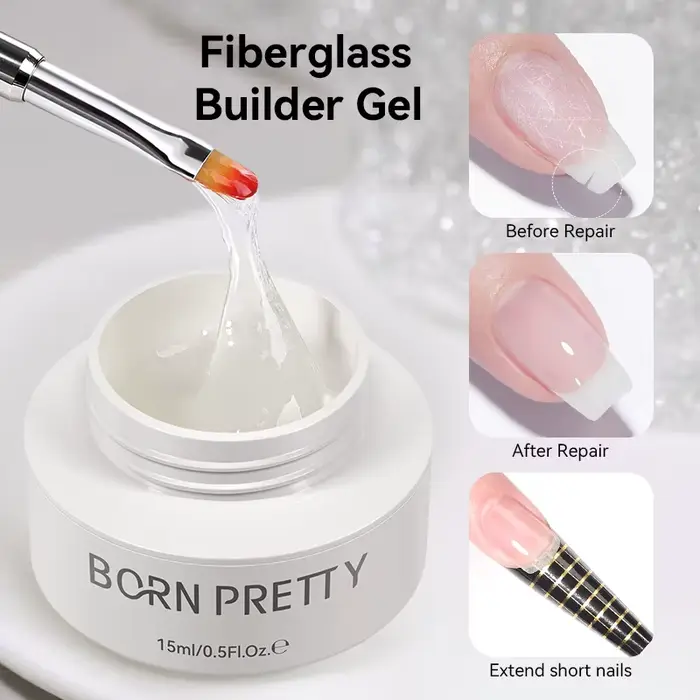 BORN PRETTY 15g Gel de réparation pour ongles en fibre de verre pour ongles cassés, épais ou fins, m