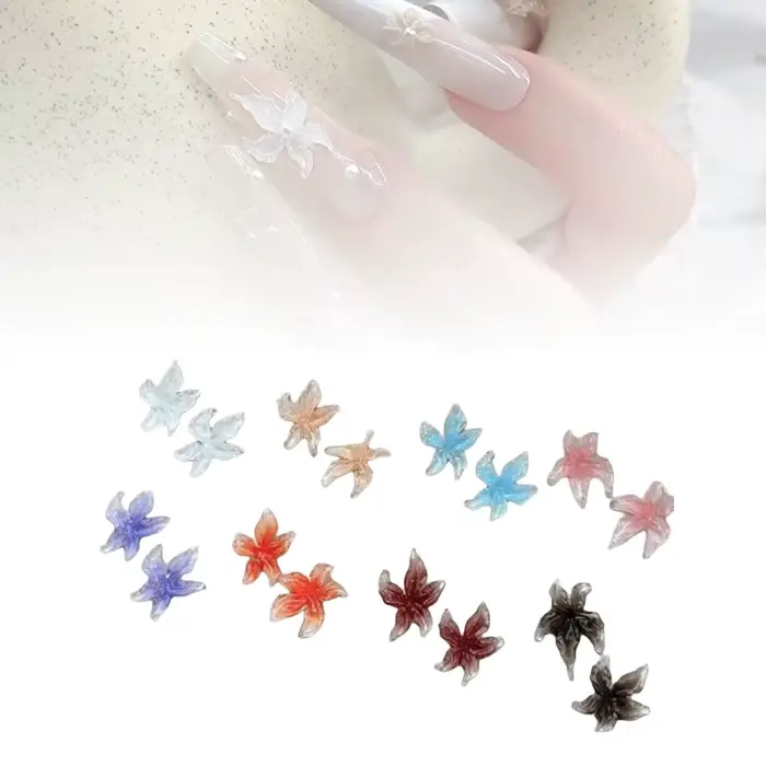 30pc mixte 3D résine dégradé coloré Transparent Lily Nail Art décoration Style bizarre tacheté fleur ongles breloques pour manucure