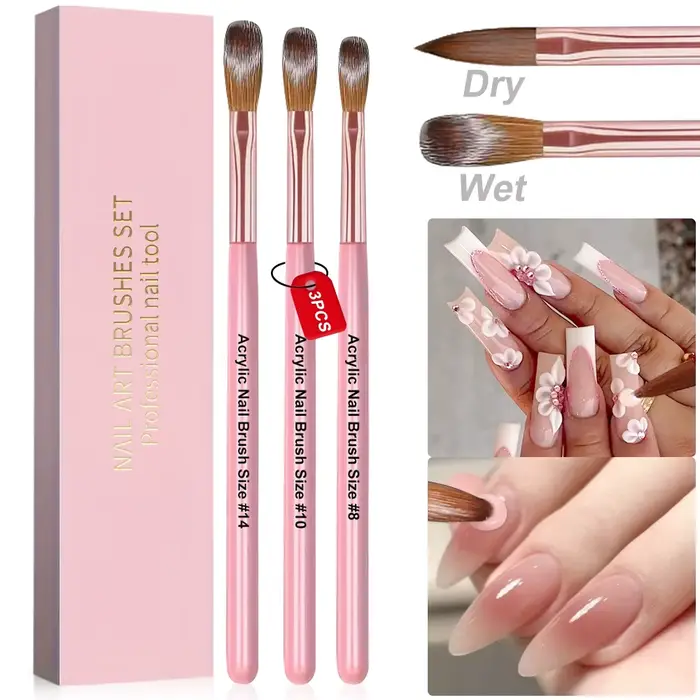 Brosse à ongles pour Application acrylique, 3 pièces, 8/10/14 #   Pinceaux à ongles professionnels r