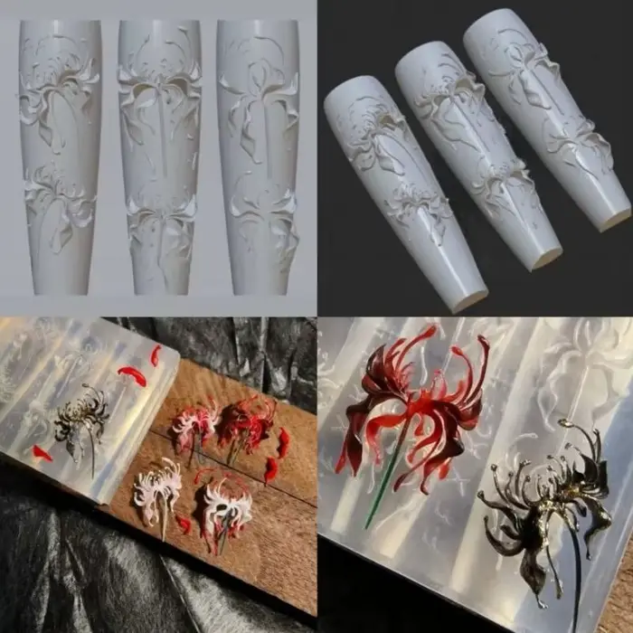 NOUVEAU Moule en silicone 3D pour ongles motif fleur de Lycoris Radiata