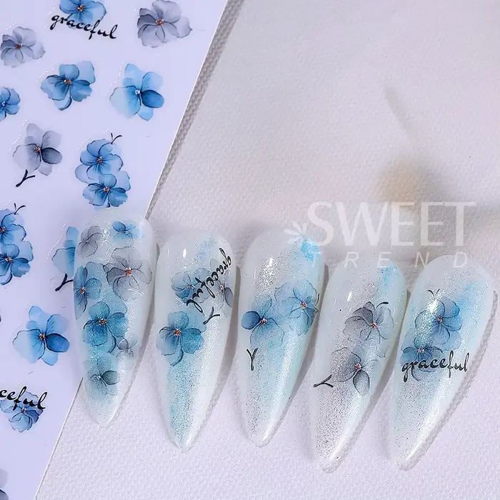 Autocollants pour ongles, 12 pièces, géométrie 3D, feuille de fleur, encre d'été, fleurs en fleurs,