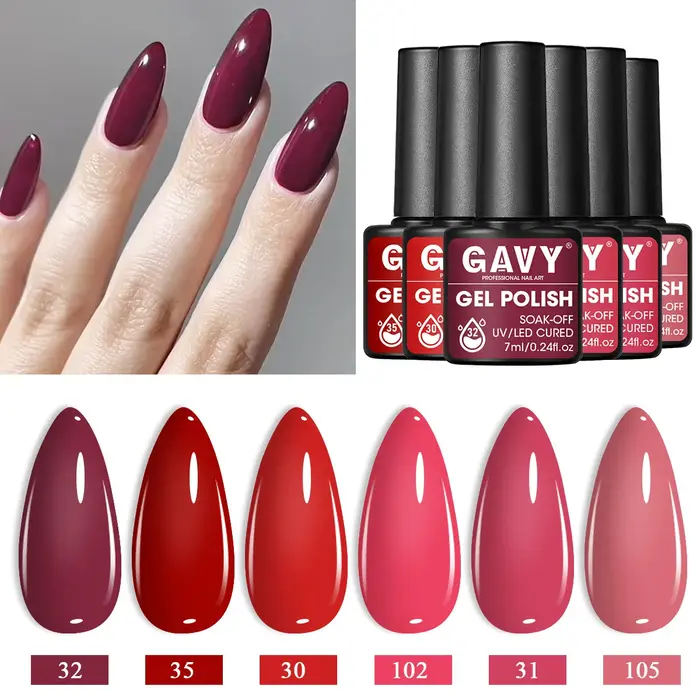 Kit de démarrage de vernis gel GAVY 6 pièces - Ensemble de vernis à ongles permanent brillant, adapté à la manucure DIY, printemps-été