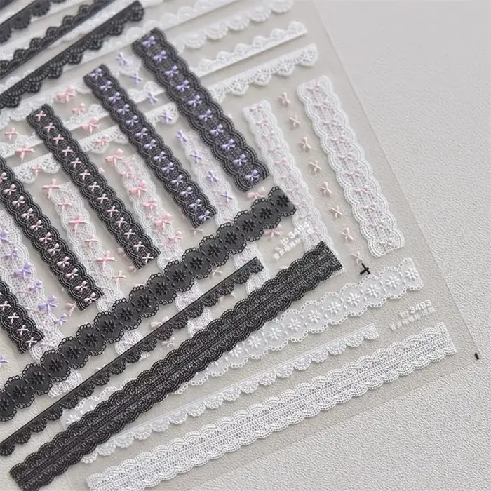Autocollants en dentelle pour ongles, 1 pièce, motif cœur d'amour, rose, blanc, noir, auto-adhésif, 