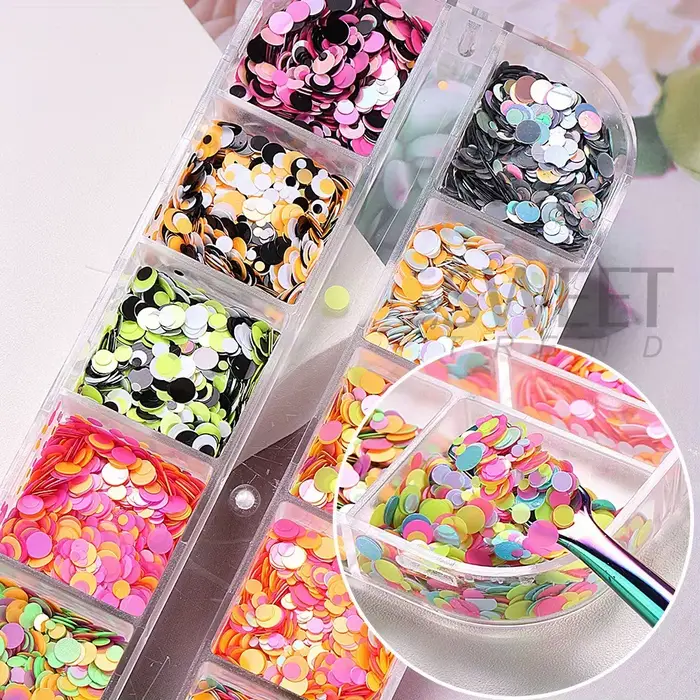 12 grilles fluorescentes rondes paillettes ongles