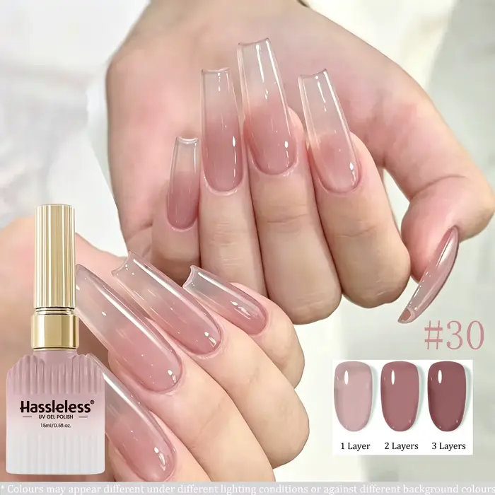 Gel UV transparent gris nude sans tracas, plusieurs couches fines pour des ongles nude naturels, gel