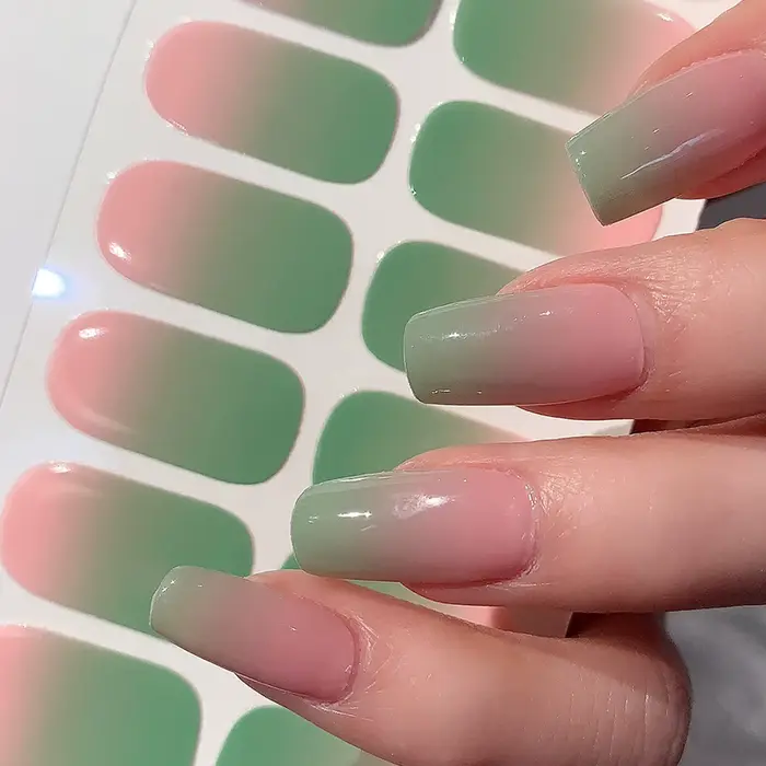Autocollant pour ongles Semi-durci dégradé, 1 feuille, Gel solide multicolore, couverture complète,