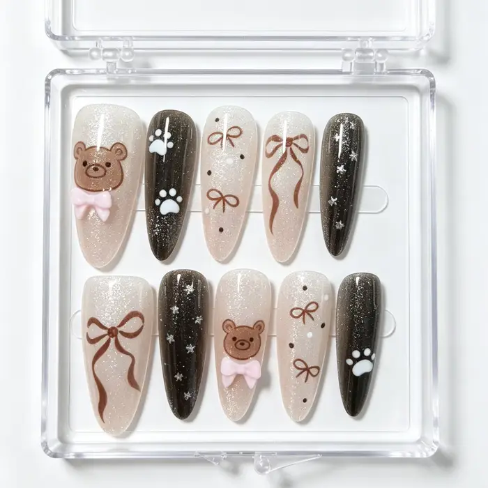 10 faux ongles en forme d'amande pressés à la main