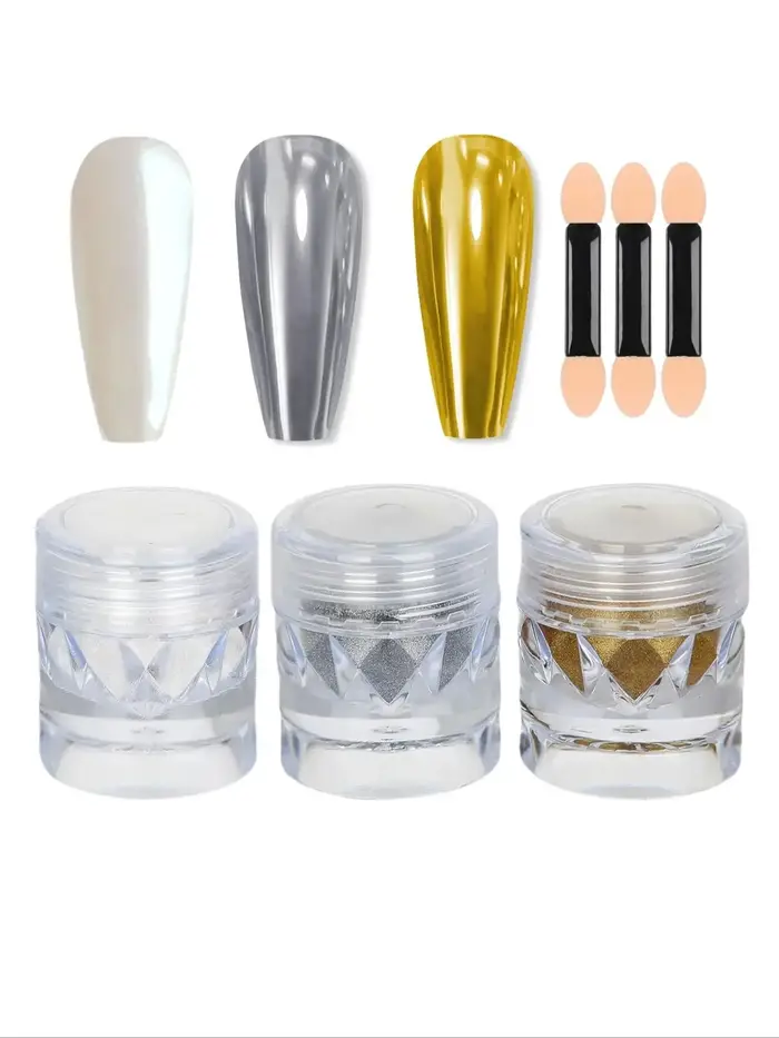 Ensemble de 3 poudres à ongles effet miroir