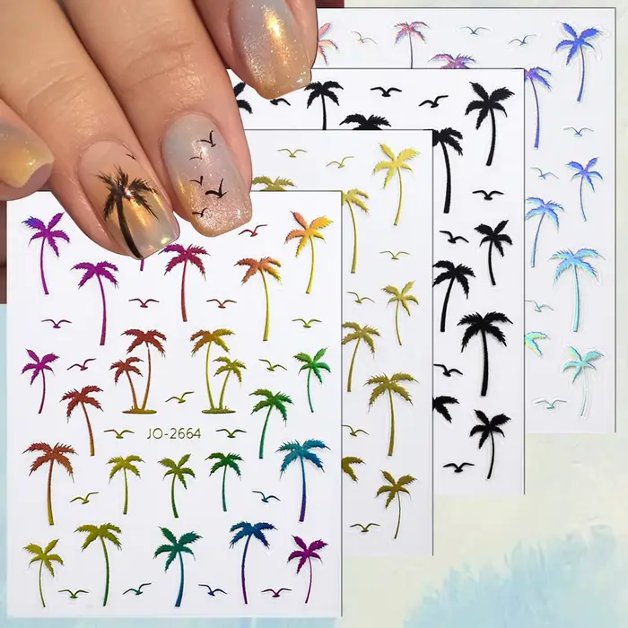2 à 20 feuilles d'autocollants pour ongles à motifs de palmiers tropicaux