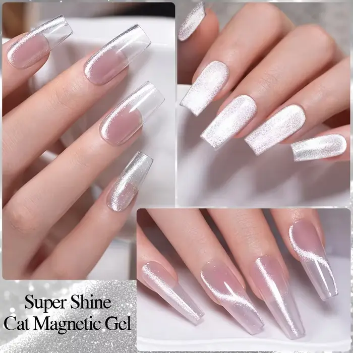 Vernis à ongles Gel magnétique chat blanc scintillant