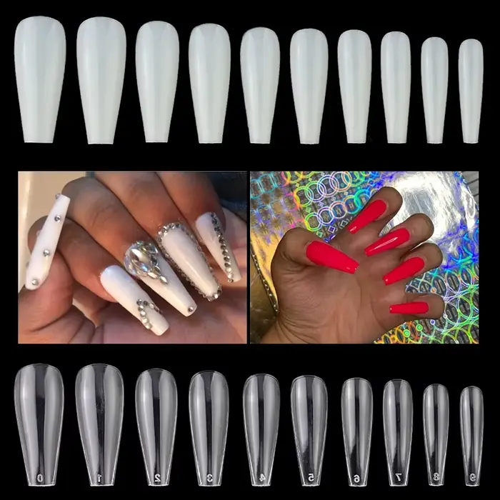 600 pièce/sac longue ballerine cercueil faux ongles conseils clair/couleur naturelle couverture complète