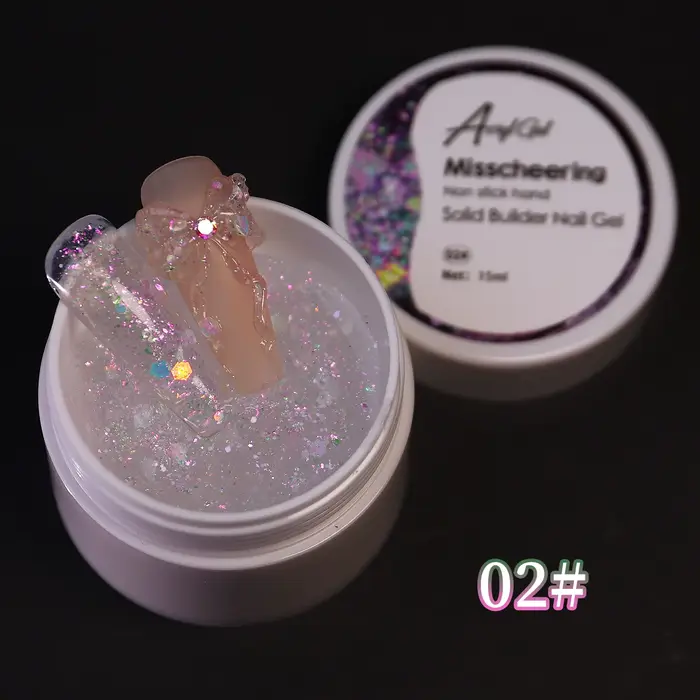 Misscheering Gel de construction solide pailleté 15ml, gel UV acrylique non collant pour extension d